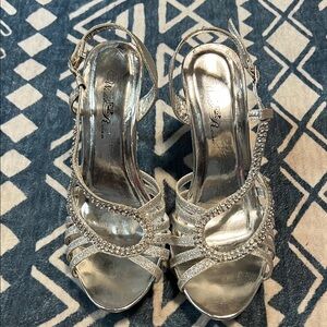 Wild Rose Glittering Silver Strappy Heels